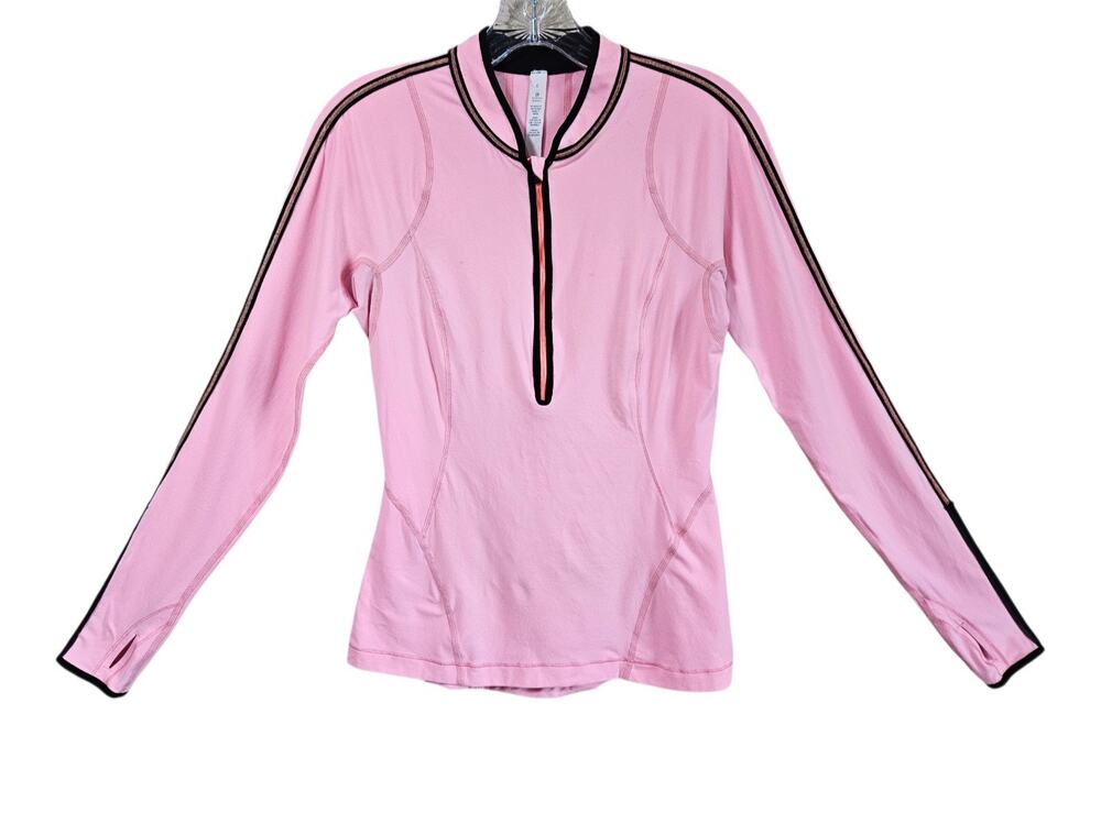 LULULEMON Women's 6 Run Rise & Shine 1/2 Zip Top Pink Black Stretch Activewear